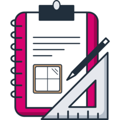 Notizblock mit Stift und Zeichendreieck als Symbol für die Planung.